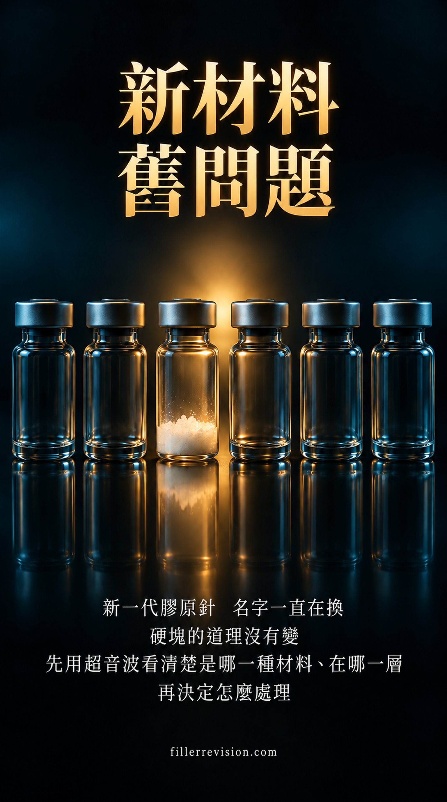 新材料 舊問題 — 新一代膠原針 名字一直在換 硬塊的道理沒有變 先用超音波看清楚是哪一種材料、在哪一層 再決定怎麼處理